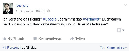 Facebook-User scherzt über Alphabet, Googles neuen Mutterkonzern