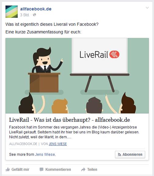 Facebook-Snippet mit Link aufs Autoren-Profil