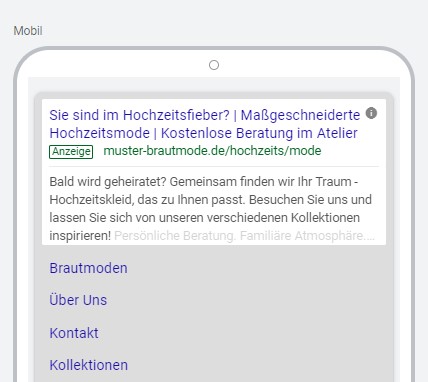 Musterbeispiel in der Google Ads Anzeigenvorschau